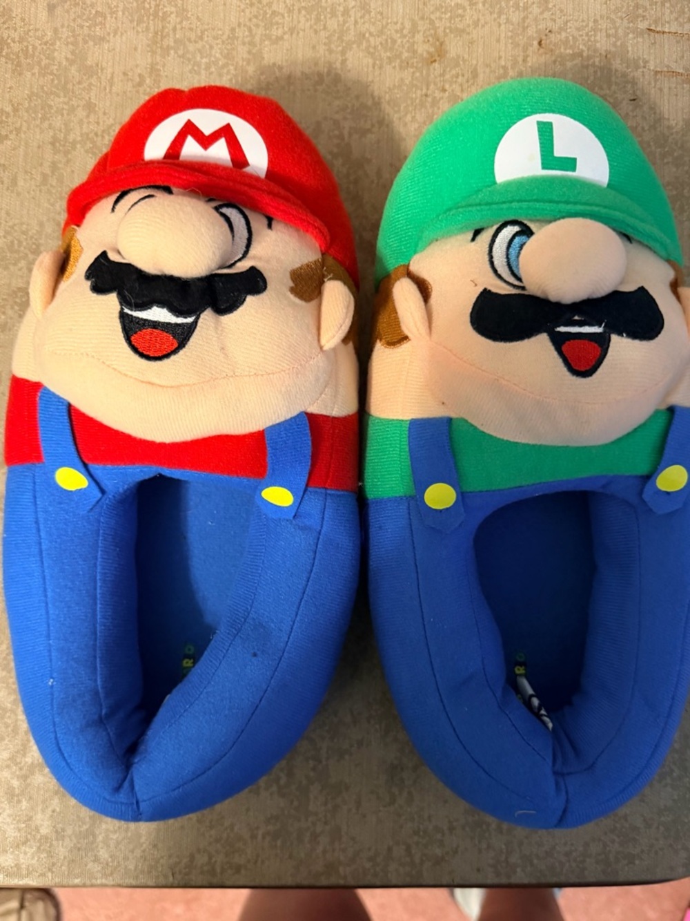 Mario and Luigi Nintendo character slippers, youth size 4/5
